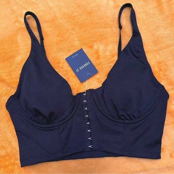 FOREVER 21 black hook and eye corset top NWT - Picture 2 of 5